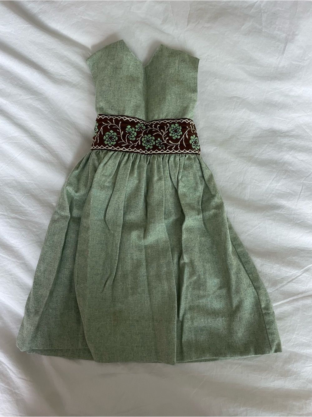 Little Follies Green Woolen Dress with Embroidered Waistband